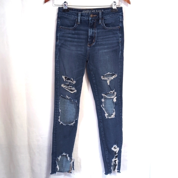 American Eagle Super Super Stretch Super High Rise Jegging Distressed Size 2 - Picture 1 of 7